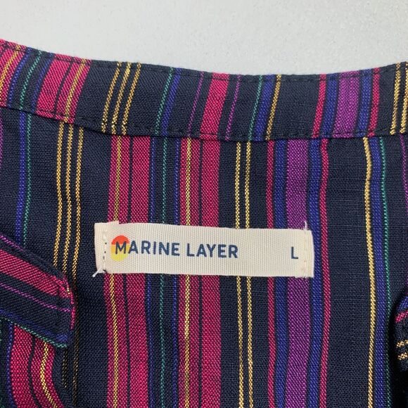 Marine Layer Top Womens L Large Navy Gold Jamie Banded Collar Metallic Striped - Picture 8 of 15
